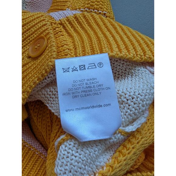 MCM See Through Inserts Color block Cotton Crop Cardigan Size S Yellow #1M455 - Picture 13 of 14